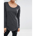 Cotton/Polyester Fashion Blank Women Long Sleeve Curve Hem T-Shirt